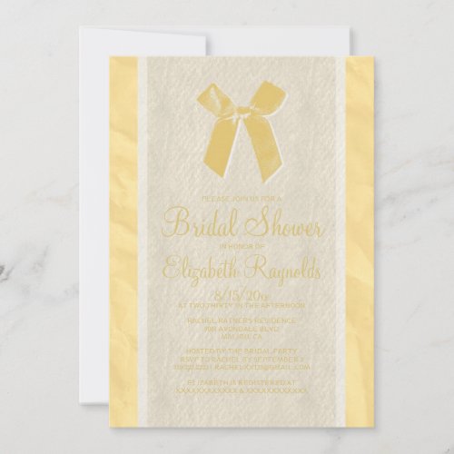 Gold Vintage Bow &amp; Linen Bridal Shower Invitations
