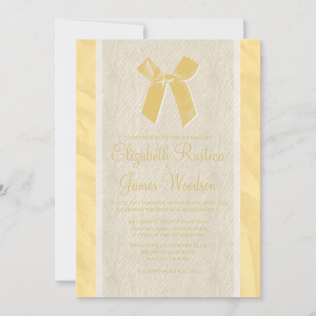 Gold Vintage Bow & Linen Wedding Invitations (Front)