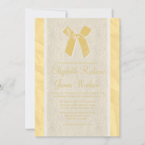 Gold Vintage Bow &amp; Linen Wedding Invitations