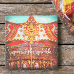 Gold Vintage Carousel Face Spread the Sparkle Stone Coaster<br><div class="desc">“Spread the sparkle”. You can almost feel the oom-pa-pa music, crashing symbols, and the up & down and round & round movement of the merry-go-round whenever you relax with your favorite beverage while using this gold and red carousel close-up face medallion photo stone coaster. Makes a great gift for someone...</div>