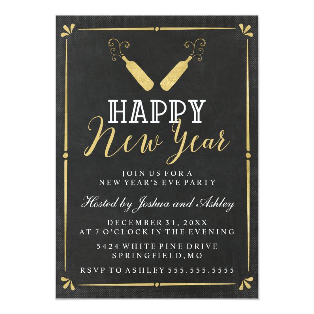 Gold Vintage Chalkboard New Year's Eve Party Invitation