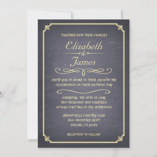 Gold Vintage Chalkboard Wedding Invitations