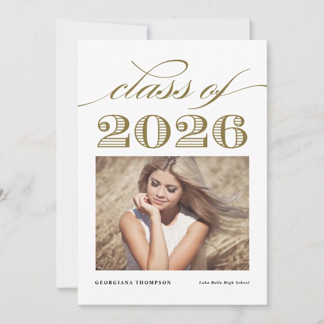 Gold Vintage Class of 2024 Photo Graduation Invitation (Front)
