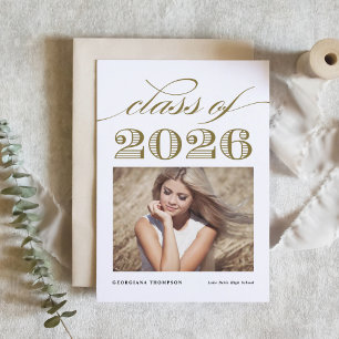 Gold Vintage Class of 2026 Photo Graduation Invitation