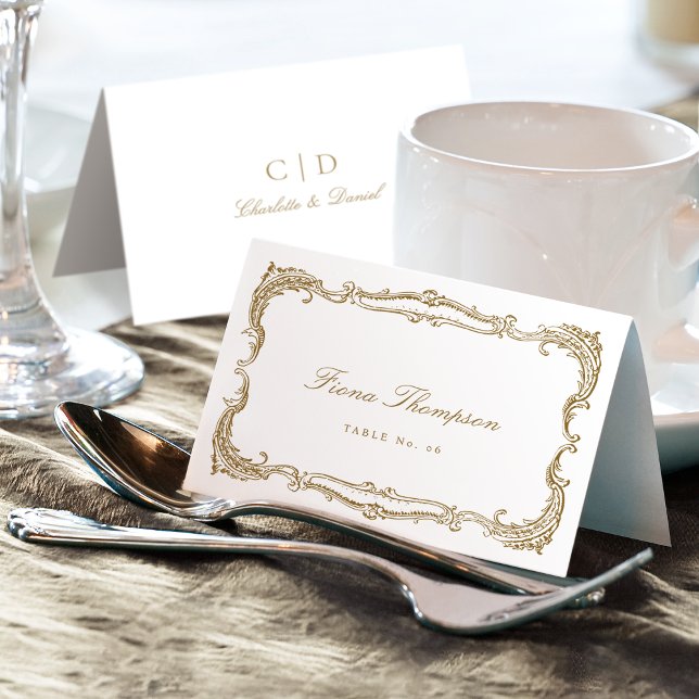 Gold Vintage Classic Script Foldable Place Card (Gold Vintage Classic Script Foldable Place Card)