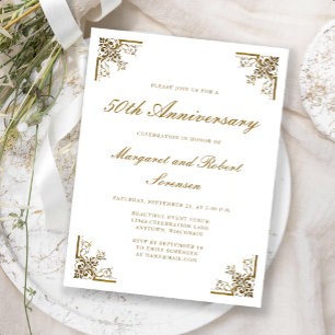 Gold Vintage Corners 50th Anniversary Invitation Postcard