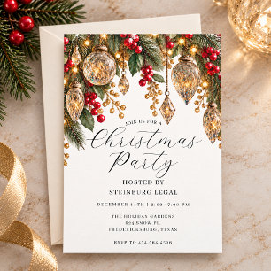 Gold Vintage Crystal Baubles Christmas Party Invitation