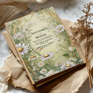 Gold Vintage Daisy Art Nouveau Wedding Invitation