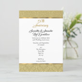 Gold vintage damask 50th wedding anniversary invitation (Standing Front)