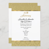 Gold vintage damask 50th wedding anniversary invitation (Front/Back)