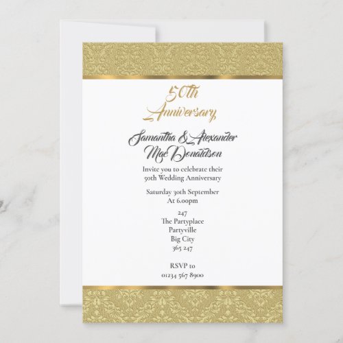 Gold vintage damask 50th wedding anniversary invitation