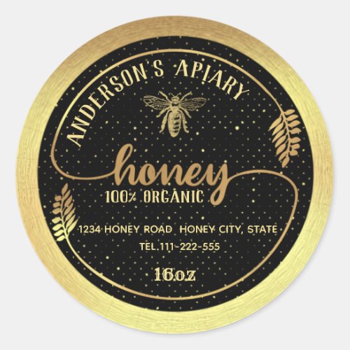 Gold vintage elegant honey branch honey jar classic round sticker