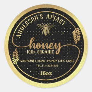 Gold vintage elegant honey branch honey jar classic round sticker