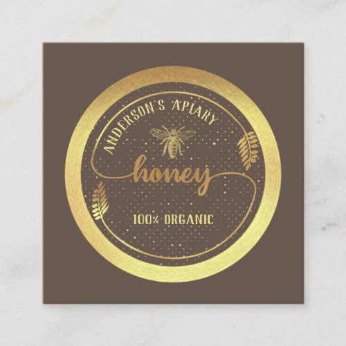 Gold vintage elegant honey branch logo square business card