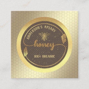 Gold vintage elegant honey branch logo square business card