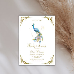 Gold Vintage Elegant Peacock Baby Shower Invitation