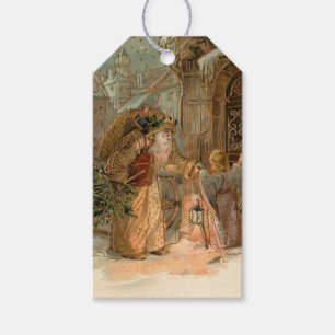 Gold Vintage Father Christmas and Angel Gift Tags