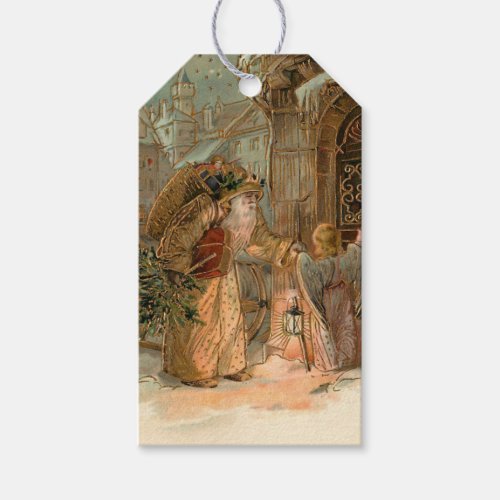 Gold Vintage Father Christmas and Angel Gift Tags