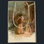 Gold Vintage Father Christmas and Angel Medium Gift Bag<br><div class="desc">Old world Father Christmas in heavily ornamented gold robes bearing gifts and tree with winged angel.</div>
