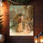 Gold Vintage Father Christmas and Angel Wood Photo Tile<br><div class="desc">Old world Father Christmas in heavily ornamented gold robes bearing gifts and tree with winged angel.</div>
