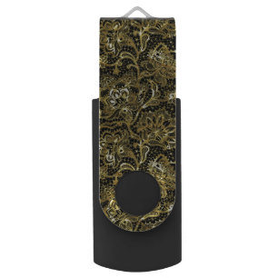 Gold vintage floral lace flash drive