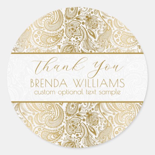 Gold Vintage Floral Lace Thank You Typography Classic Round Sticker