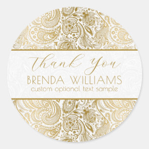 Gold Vintage Floral Lace Thank You Typography Classic Round Sticker