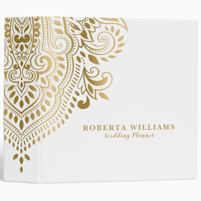 Gold Vintage Floral Paisley 3 Ring Binder (Front/Spine)