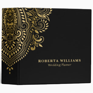Gold Vintage Floral Paisley On Black 3 Ring Binder
