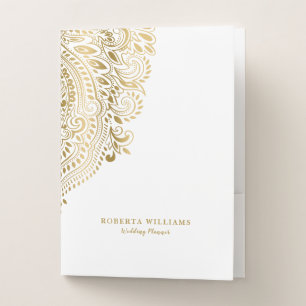 Gold Vintage Floral Paisley Pocket Folder
