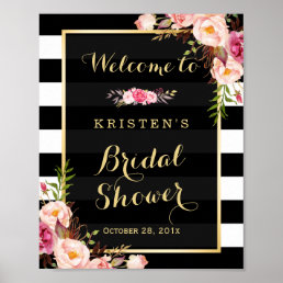 Gold Vintage Floral Stripes Bridal Shower Sign