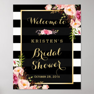 Gold Vintage Floral Stripes Bridal Shower Sign