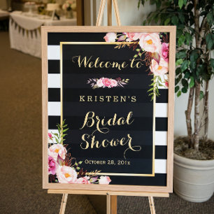 Gold Vintage Floral Stripes Bridal Shower Sign