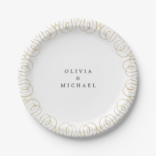 Gold vintage flourish border elegant wedding paper plates