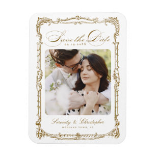 Gold Vintage Frame Classic Script Photo Wedding Magnet