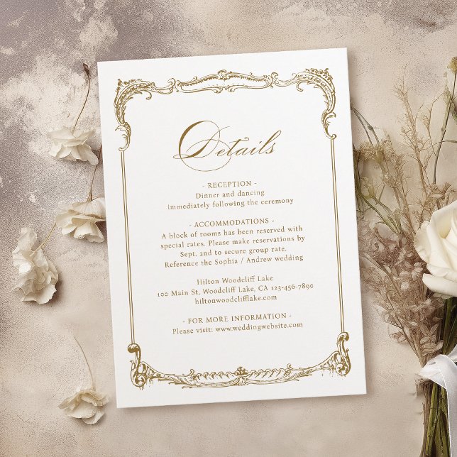 Gold Vintage Frame Classic Script Wedding Details Enclosure Card (Gold Vintage Frame Classic Script Wedding Details Enclosure Card)