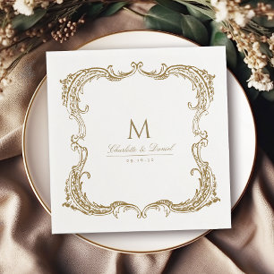 Gold Vintage Frame Classic Script Wedding Napkins