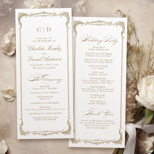 Gold Vintage Frame Classic Script Wedding Program