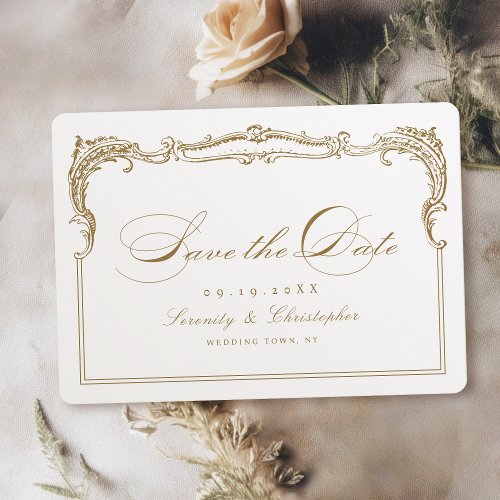 Gold Vintage Frame Classic Script Wedding Save The Date