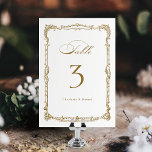 Gold Vintage Frame Classic Script Wedding Table Number<br><div class="desc">This elegant wedding table card features classic script and ornate vintage frame in gold color,  simple and timeless,  great for modern classic wedding,  romantic vintage wedding,  and formal traditional wedding. 
See all the matching pieces in collection</div>