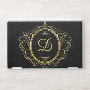 Gold Vintage Frame Monogram with Black background HP Laptop Skin