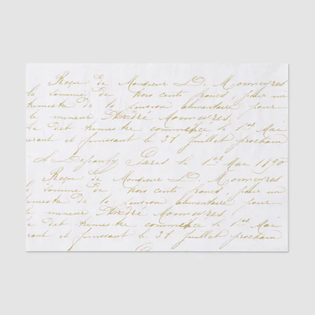 Old French Cursive Script Gold Vintage French Script Handwriting Cursive Tissue Paper | Zazzle