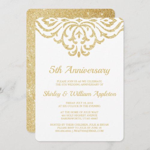Gold Vintage Glam Elegant 5th Wedding Anniversary Invitation