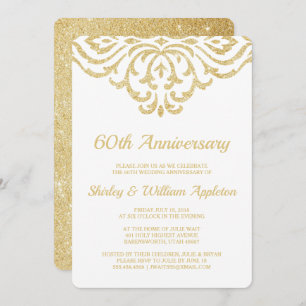 Gold Vintage Glam Elegant 60th Wedding Anniversary Invitation