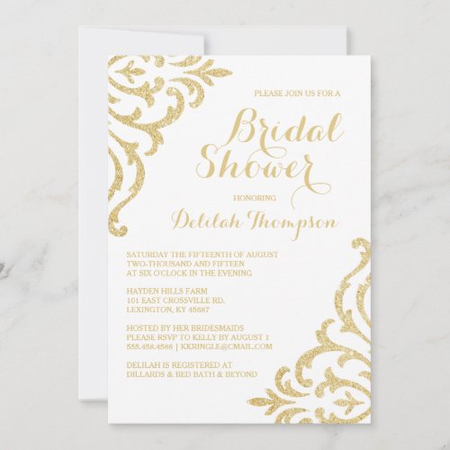 Gold Vintage Glam Elegant Bridal Shower Invitation 5" X 7" Invitation Card