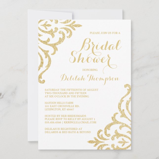 Gold Vintage Glam Elegant Bridal Shower Invitation (Front)