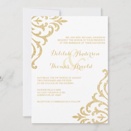 Gold Vintage Glamour Elegance Wedding Invitation 5" X 7" Invitation Card
