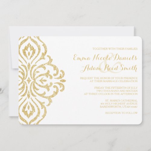 Gold Vintage Glamour Elegance Wedding Invitation 5" X 7" Invitation Card