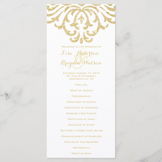 Gold Vintage Glamour Elegance Wedding Program (Front)