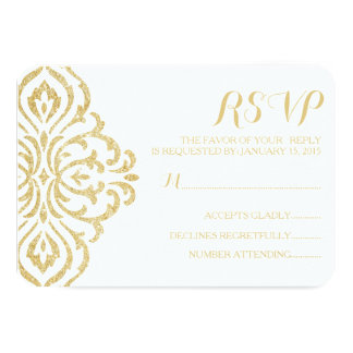 Gold Vintage Glamour Elegance Wedding RSVP Card